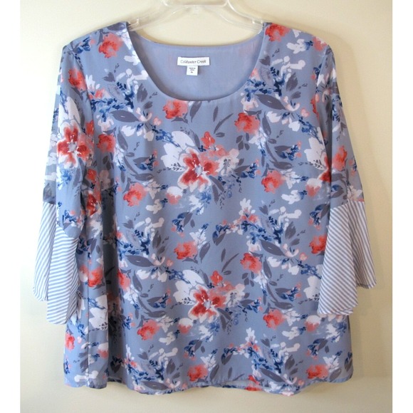 Coldwater Creek Tops - Coldwater Creek‎ Sheer Round Neck 3/4 Sleeve Pullover Floral Top Women's XL